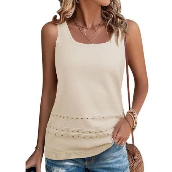 NEW Sleeveless Square Neck Tank Top Knit Fitted S - Picture 1 of 3